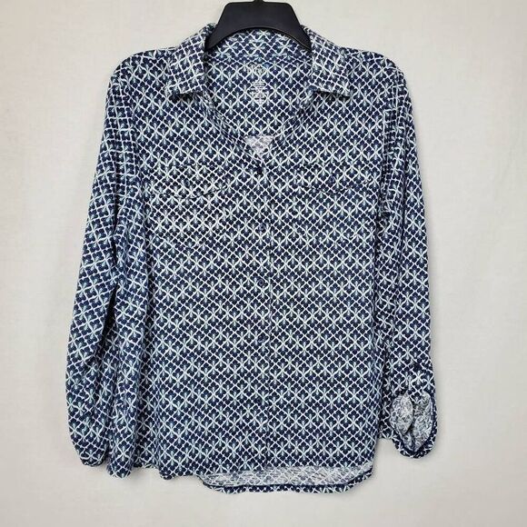 Croft & Barrow Large Blue Print Top - Picture 2 of 5